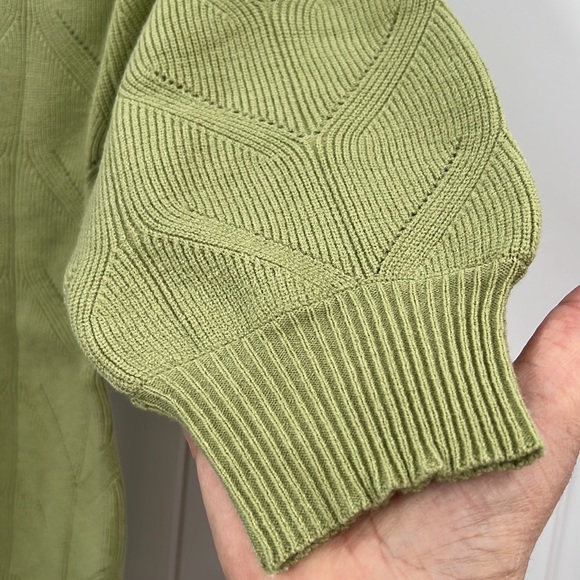 🆕Hem & Thread Sweater V Neck Jacquard Volume Puff Sleeve Lime/Olive S,M & L - Picture 4 of 6